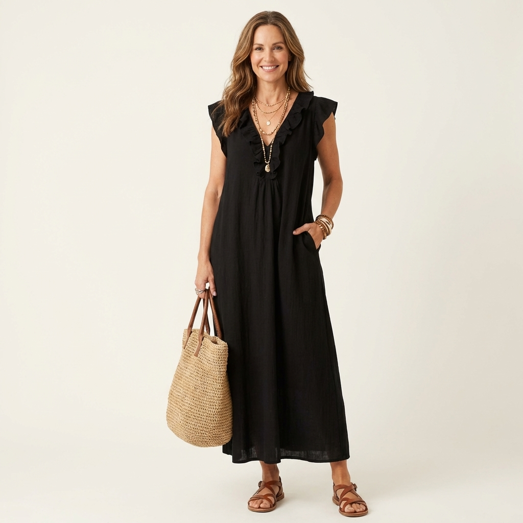 Women's Ruffled Lightweight Midi Dress Klara