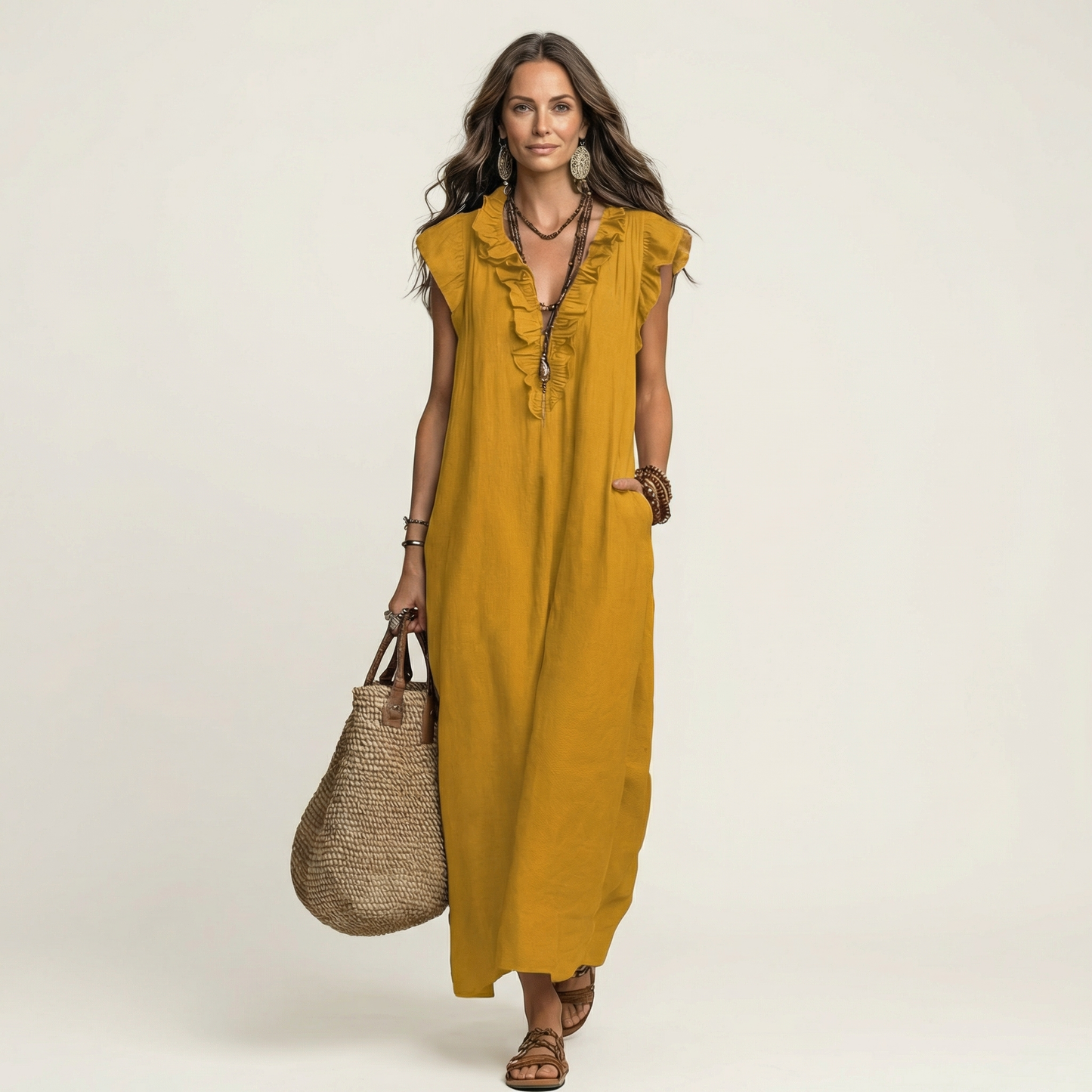 Women's Ruffled Lightweight Midi Dress Klara