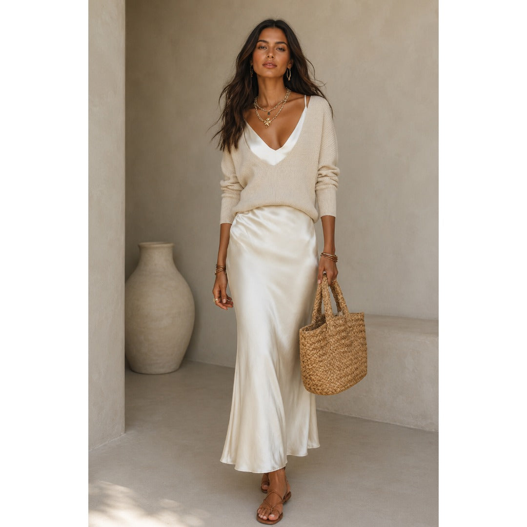Women's Satin Midi Dress With Sweater Klara