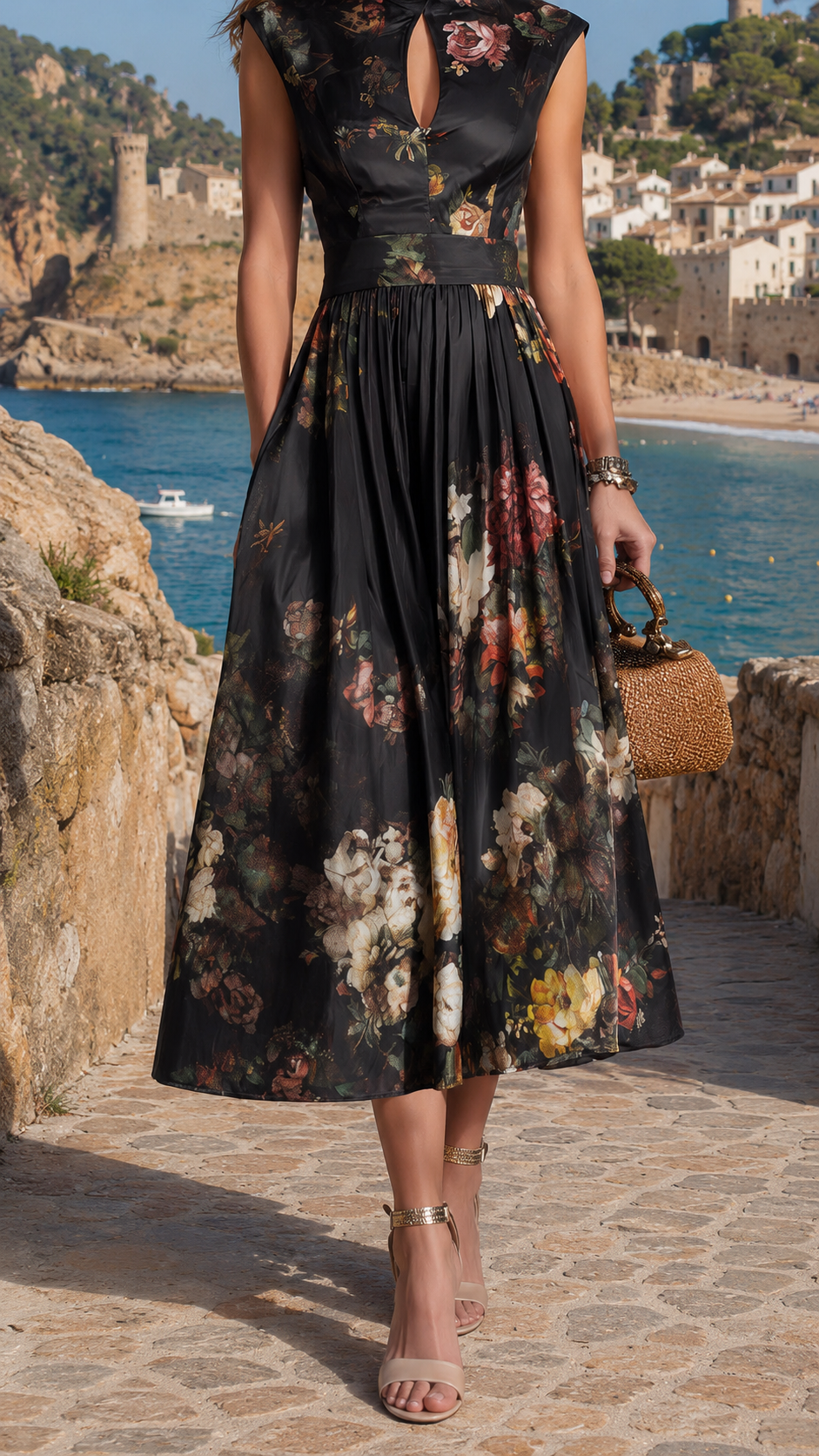 Women's Satin Pleated Midi Dress Klara