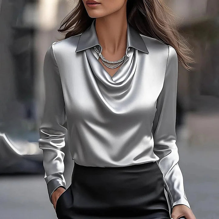 Women's Satin V-Neck Long Sleeve Blouse Klara