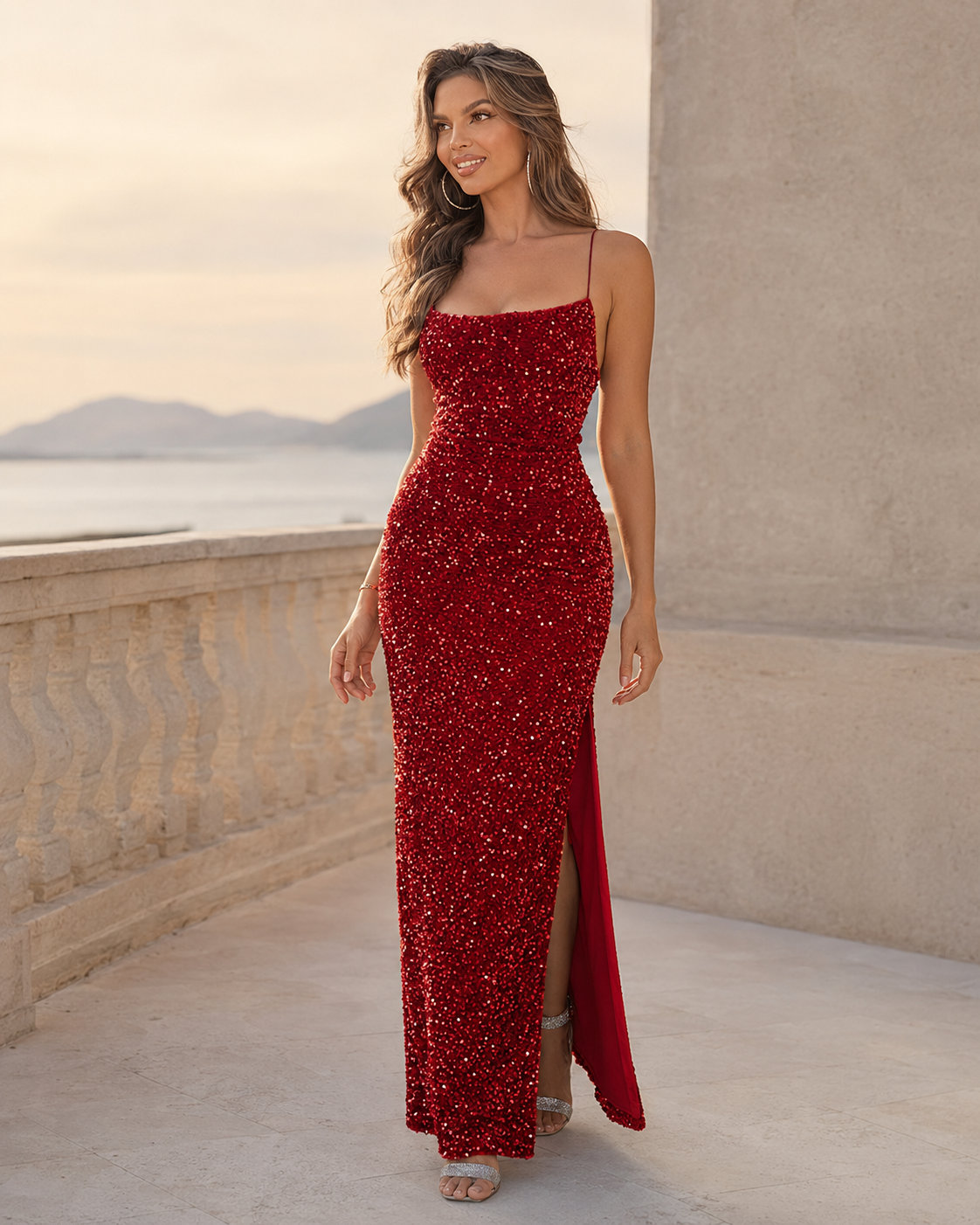 Women's Sequin Backless Split Maxi Dress Klara