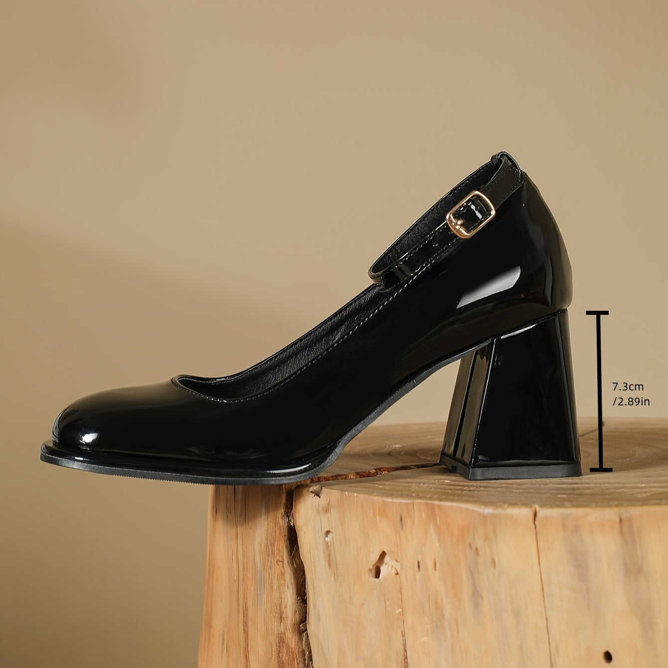 Women's Shiny Patent Leather Block Heel Sandals Klara