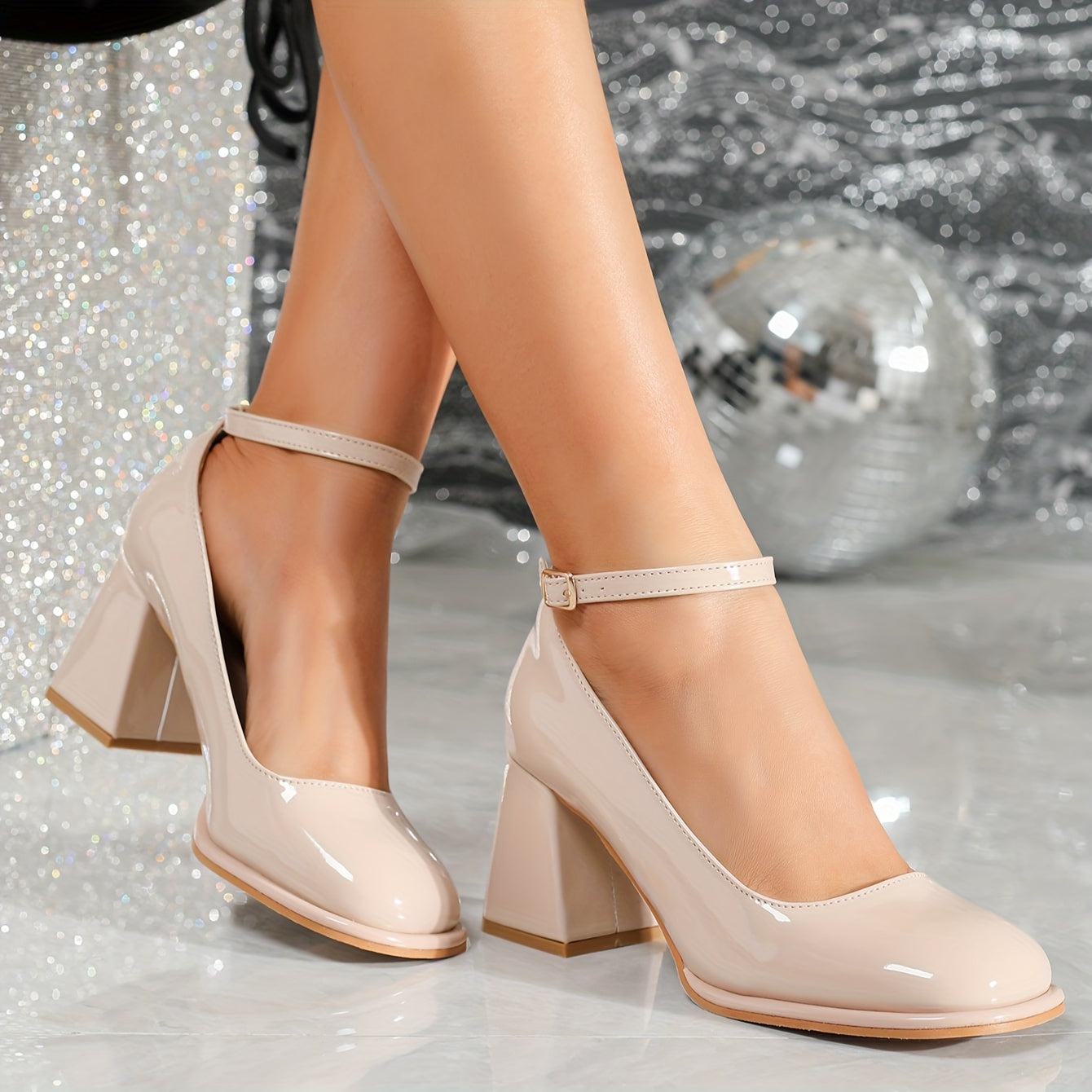 Women's Shiny Patent Leather Block Heel Sandals Klara