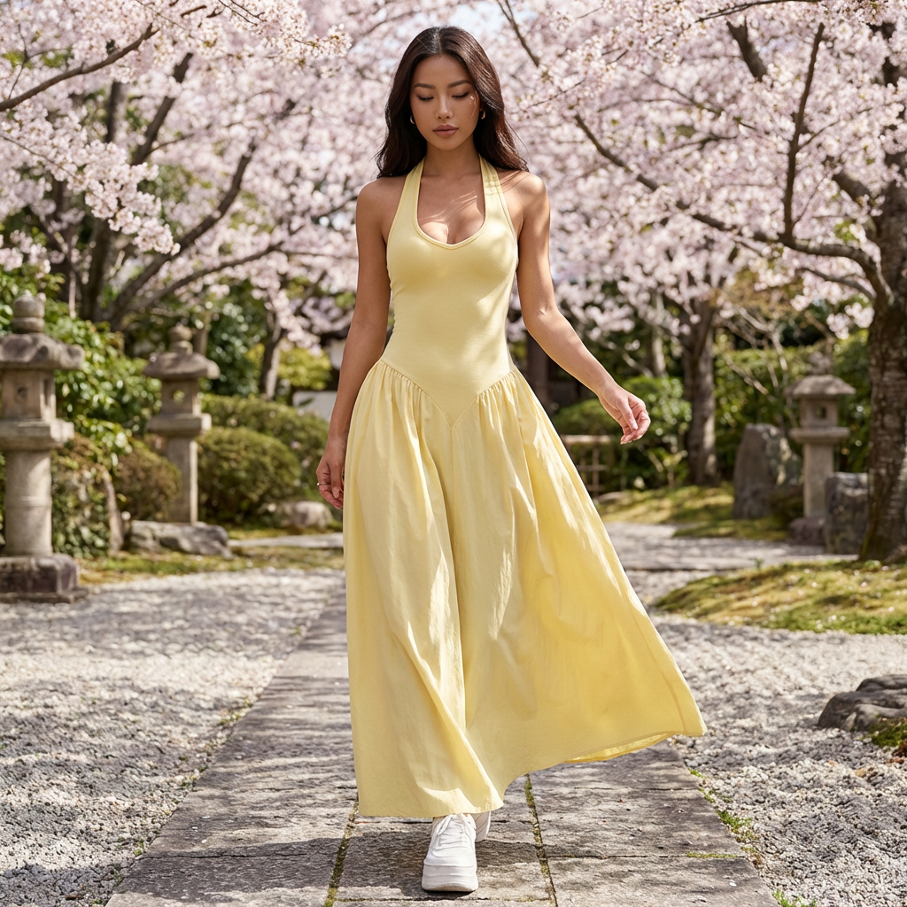 Women's Slightly Stretchy Halter Neck Maxi Dress Klara