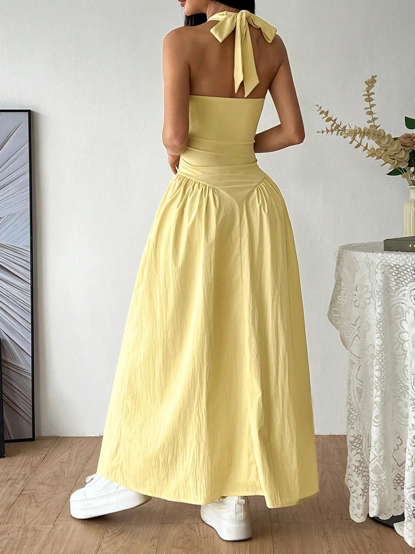Women's Slightly Stretchy Halter Neck Maxi Dress Klara