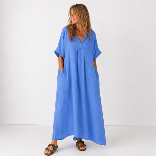 Women's Soft Cotton Flowy V-Neck Dress Klara