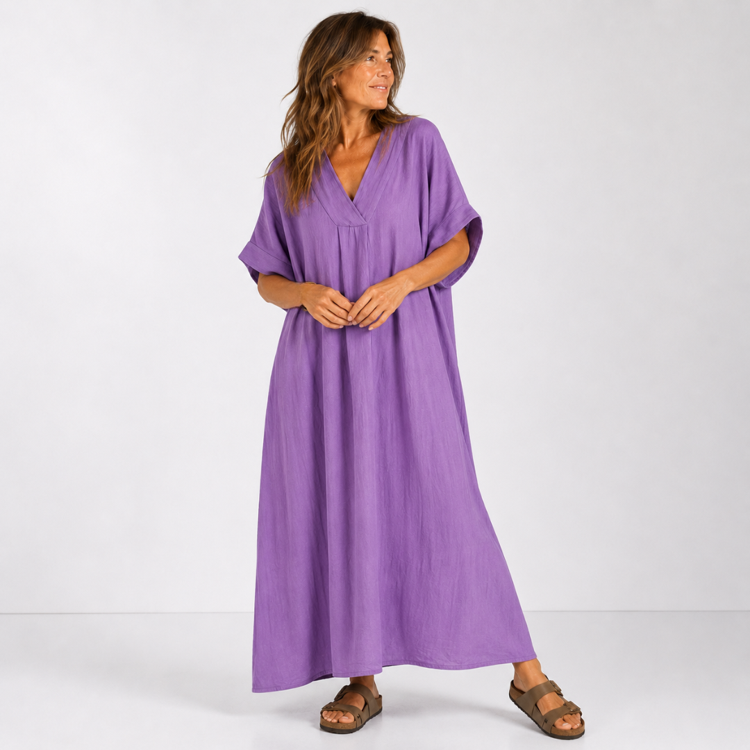 Women's Soft Cotton Flowy V-Neck Dress Klara