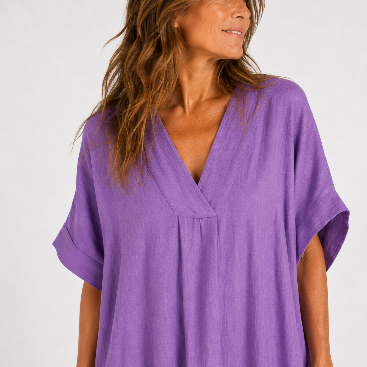 Women's Soft Cotton Flowy V-Neck Dress Klara