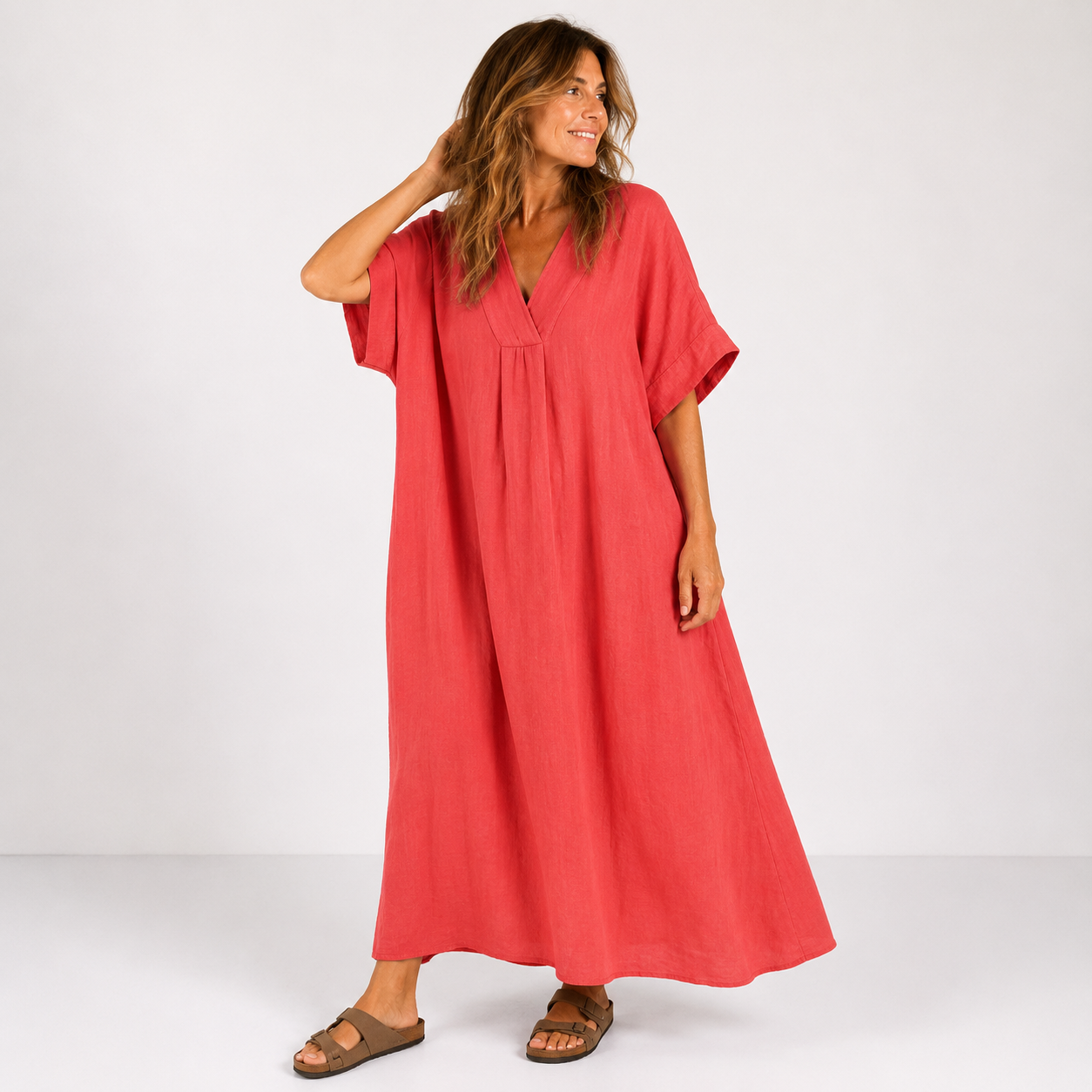 Women's Soft Cotton Flowy V-Neck Dress Klara