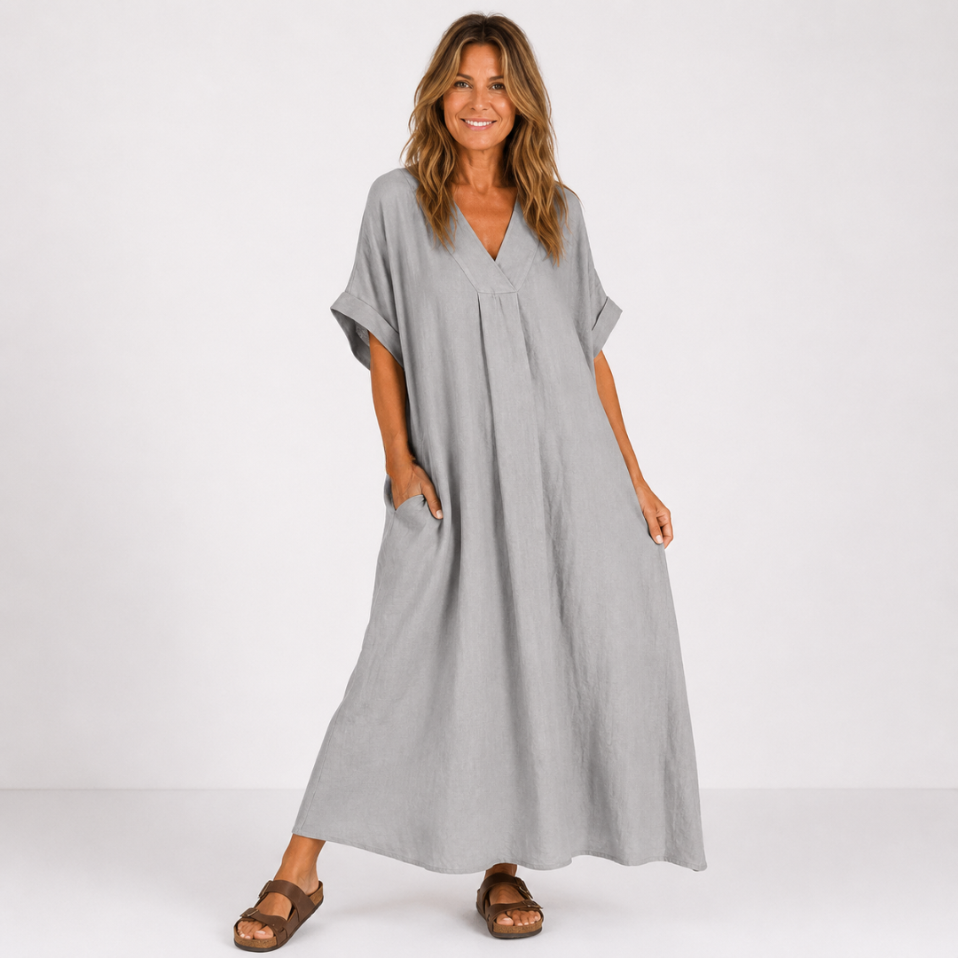 Women's Soft Cotton Flowy V-Neck Dress Klara