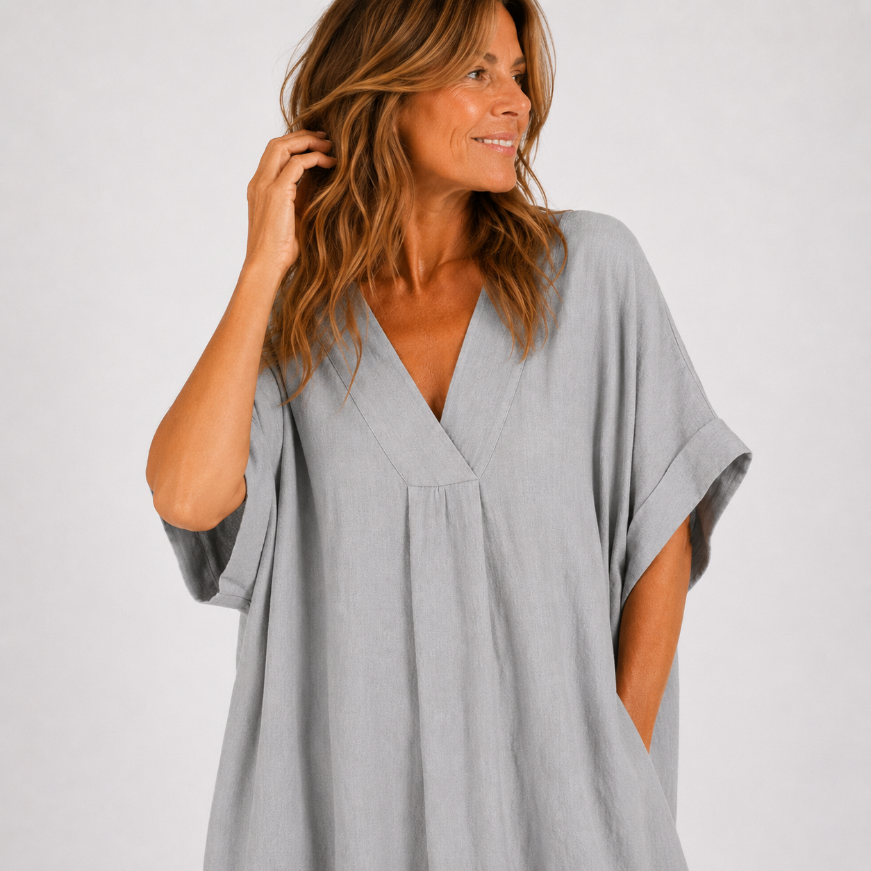 Women's Soft Cotton Flowy V-Neck Dress Klara
