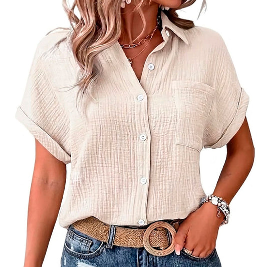 Women's Soft Cotton Muslin Long Sleeve Blouse Klara