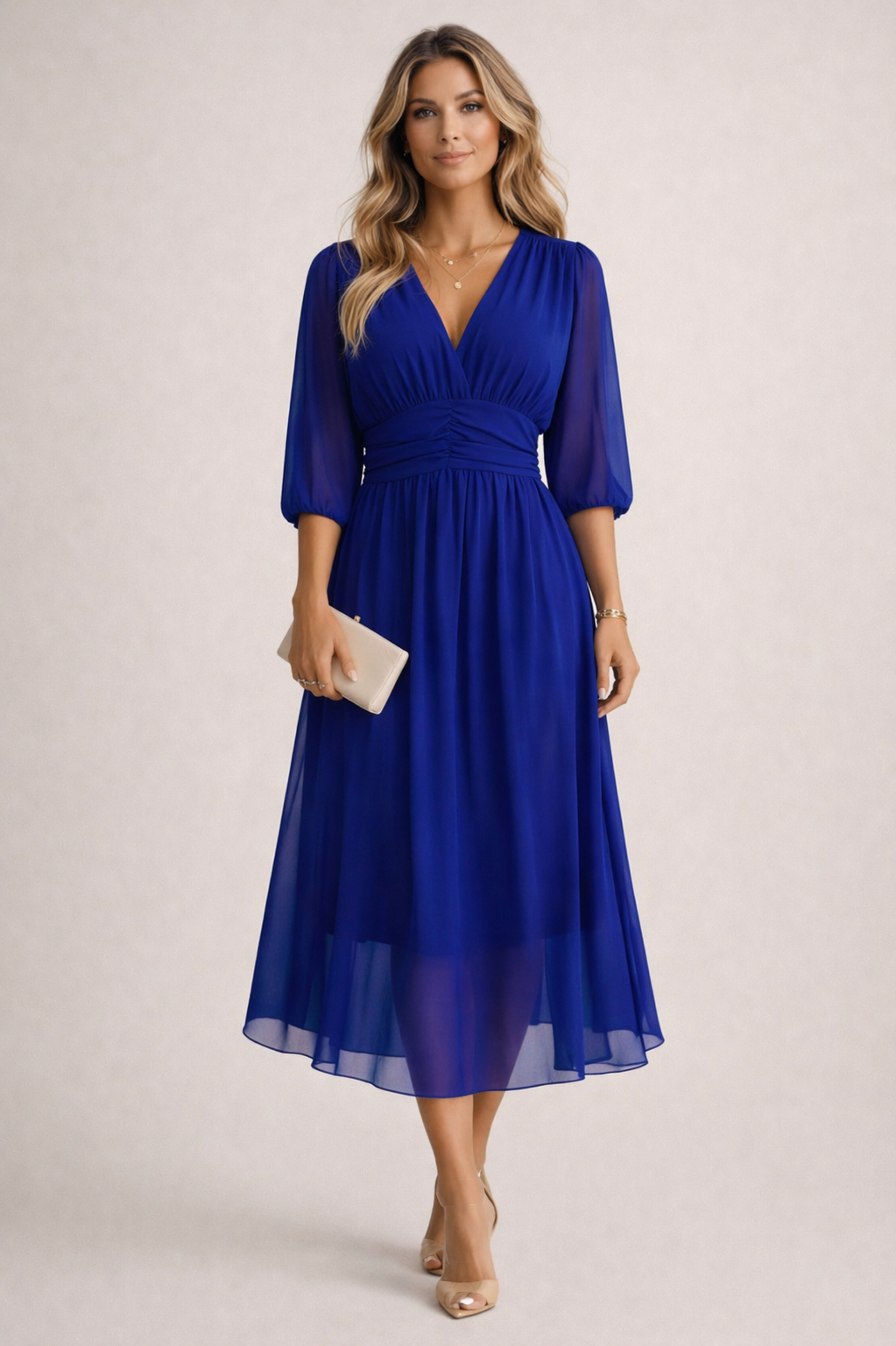Women's Soft Flowing Wrap Midi Dress Klara