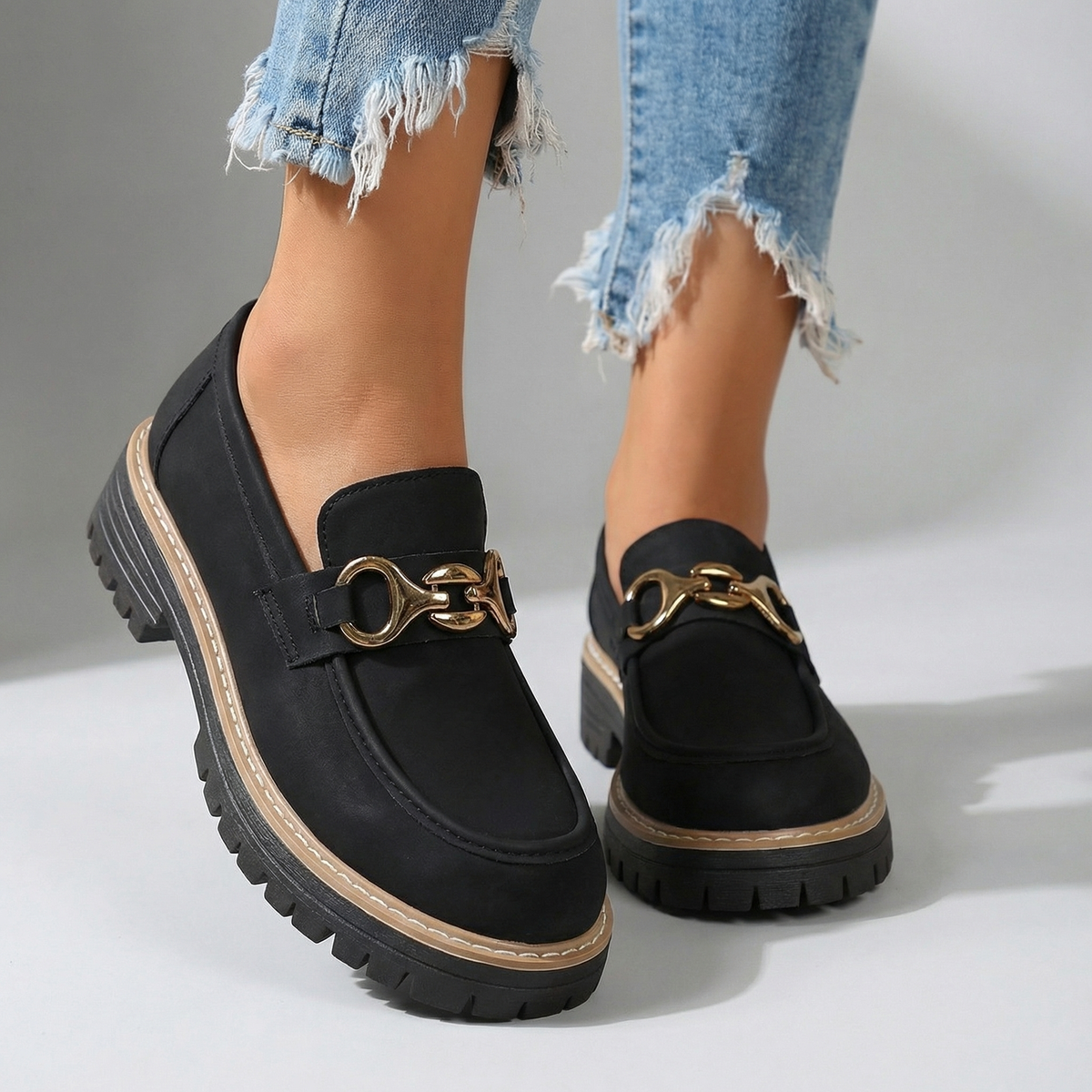 Women's Soft Suede Buckle Accent Loafers Klara