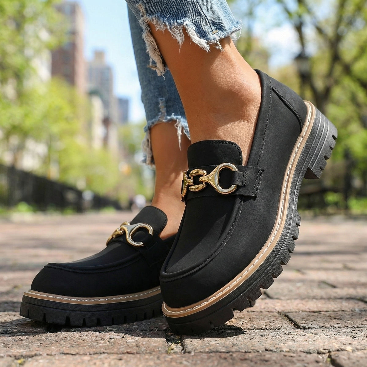 Women's Soft Suede Buckle Accent Loafers Klara