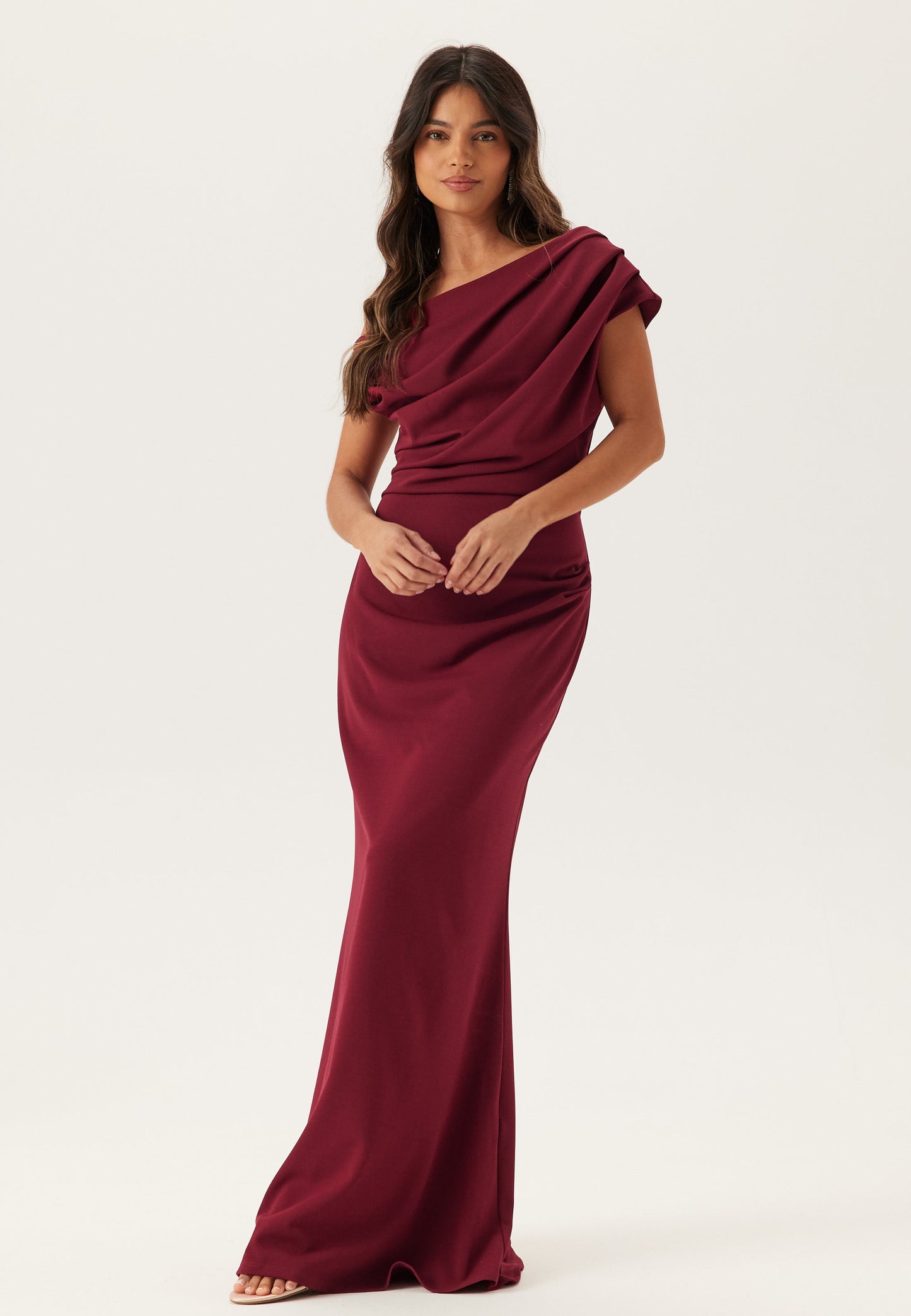 Women's Stretch Jersey Asymmetrical Neckline Maxi Dress Klara