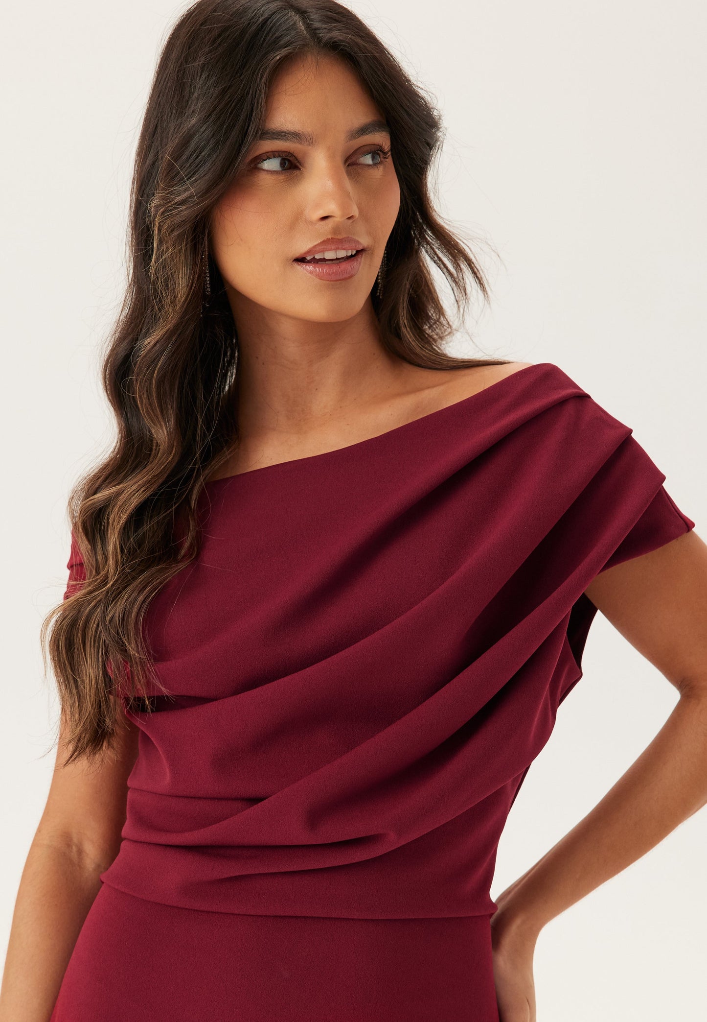 Women's Stretch Jersey Asymmetrical Neckline Maxi Dress Klara