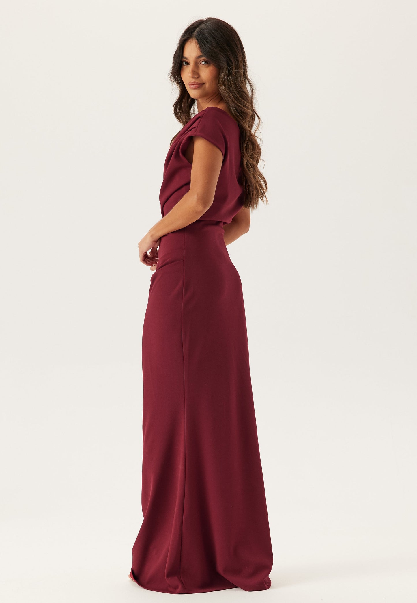 Women's Stretch Jersey Asymmetrical Neckline Maxi Dress Klara