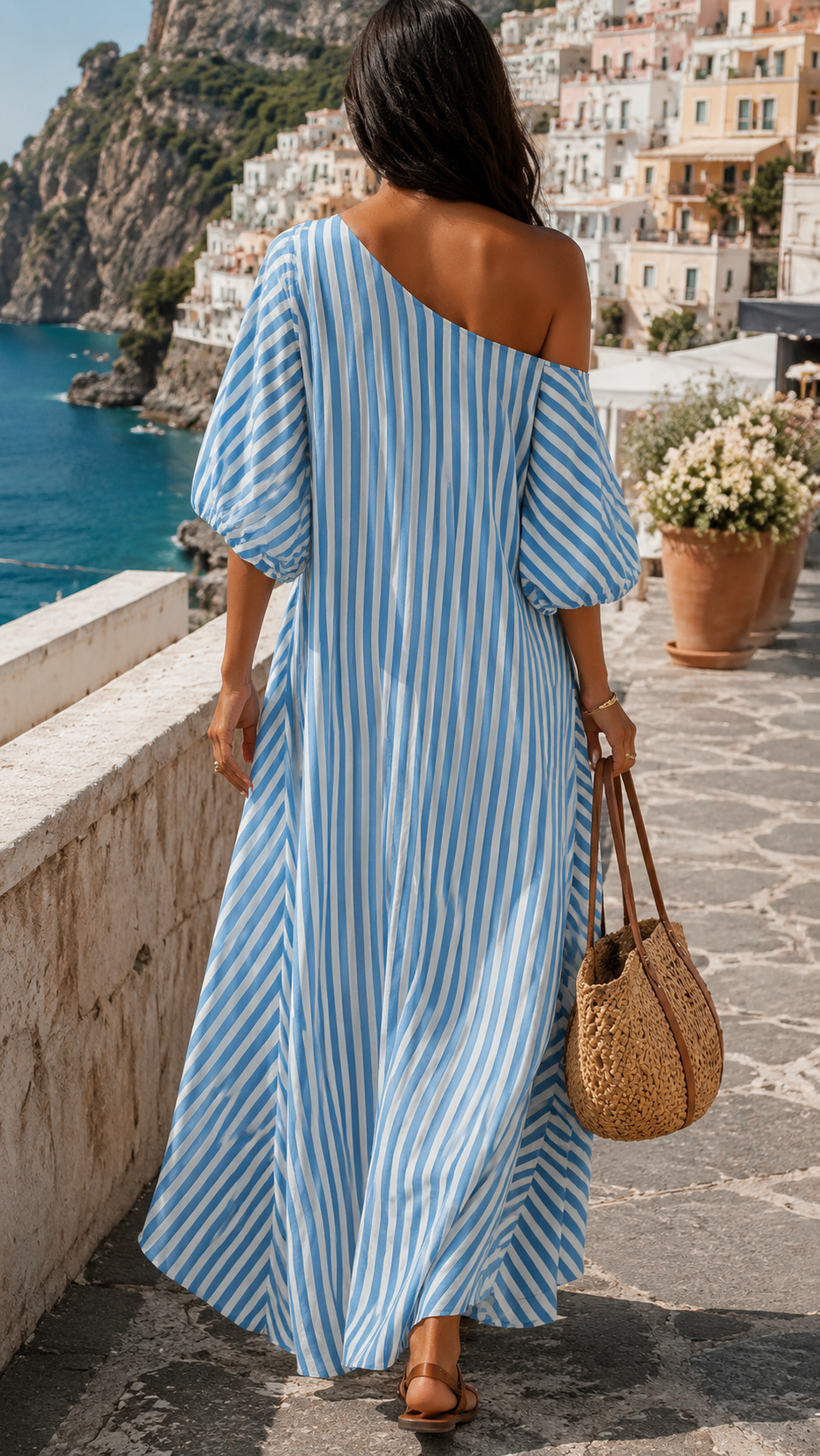 Women's Striped Asymmetrical Maxi Dress Klara