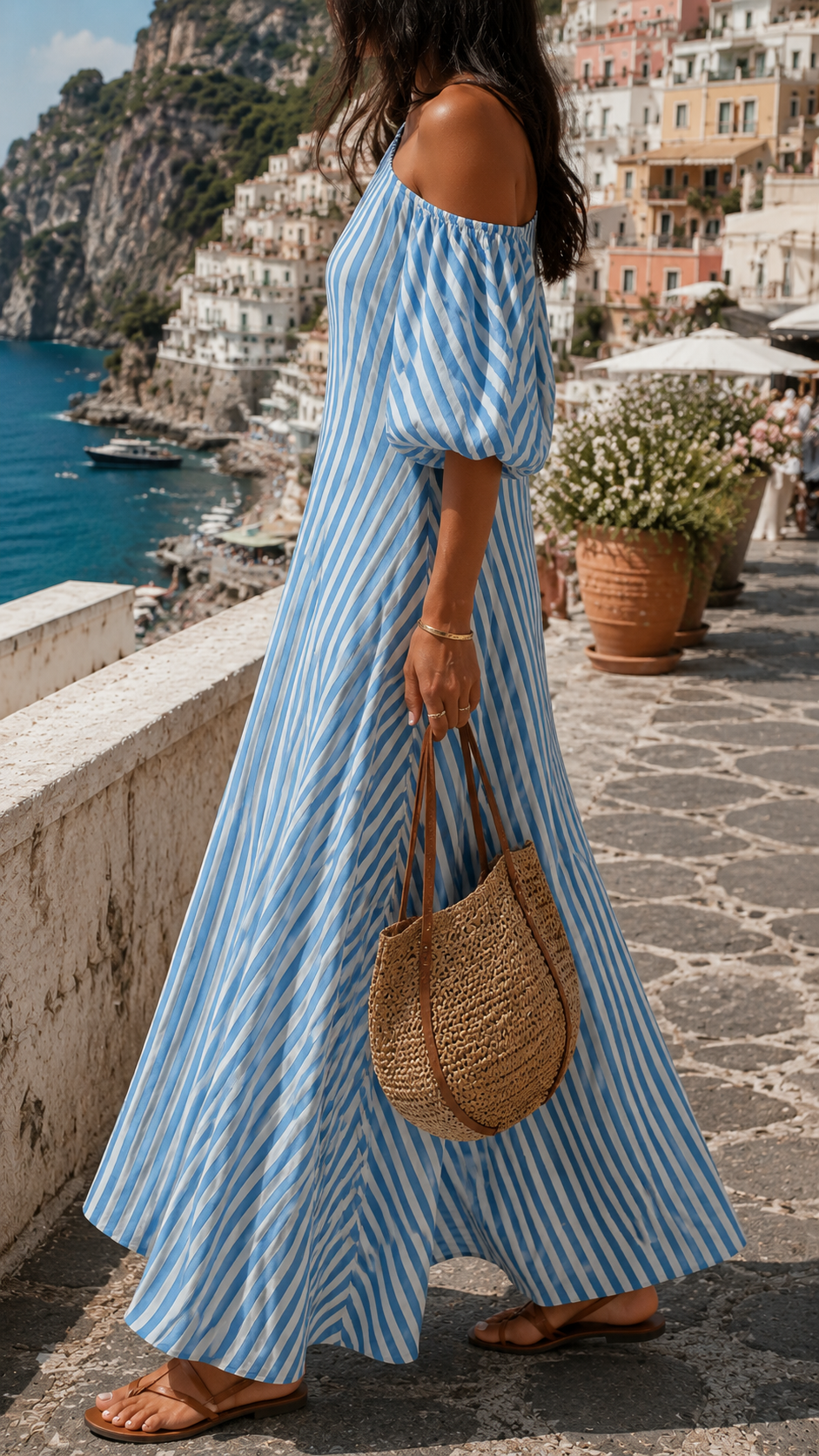 Women's Striped Asymmetrical Maxi Dress Klara