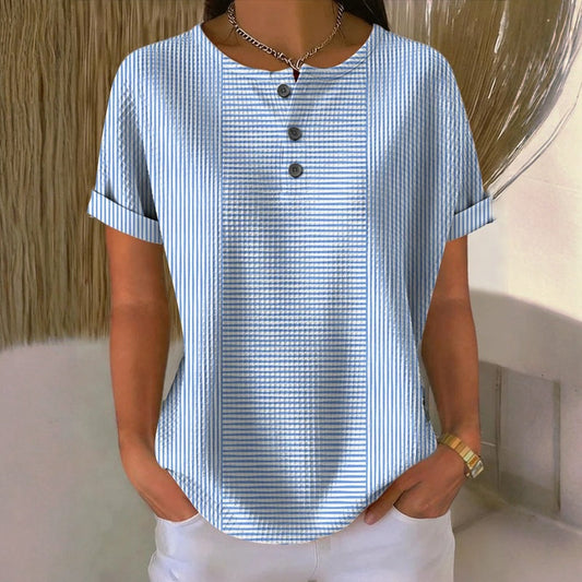 Women's Striped Cotton Blend Short Sleeve Blouse Klara