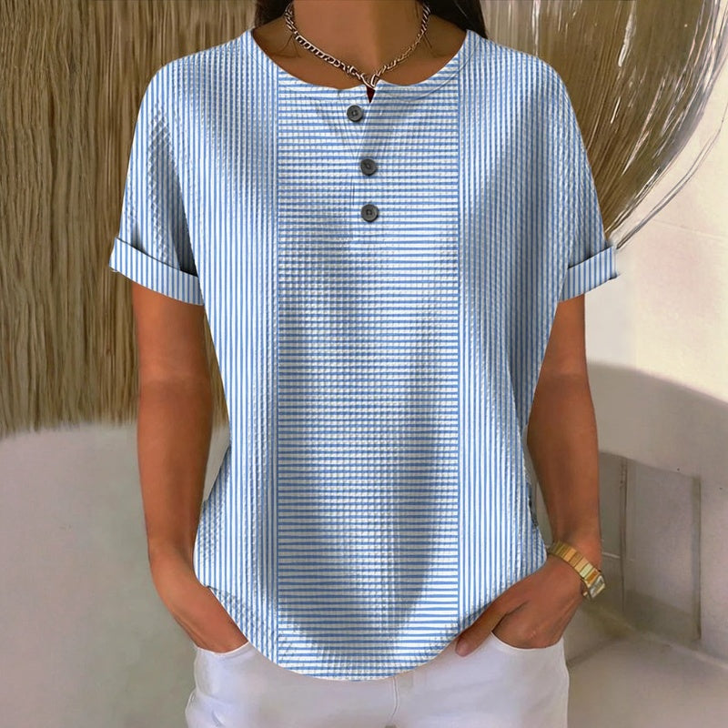 Women's Striped Cotton Blend Short Sleeve Blouse Klara