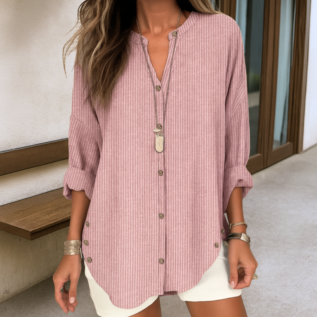 Women's Striped Linen V-Neck Blouse Klara