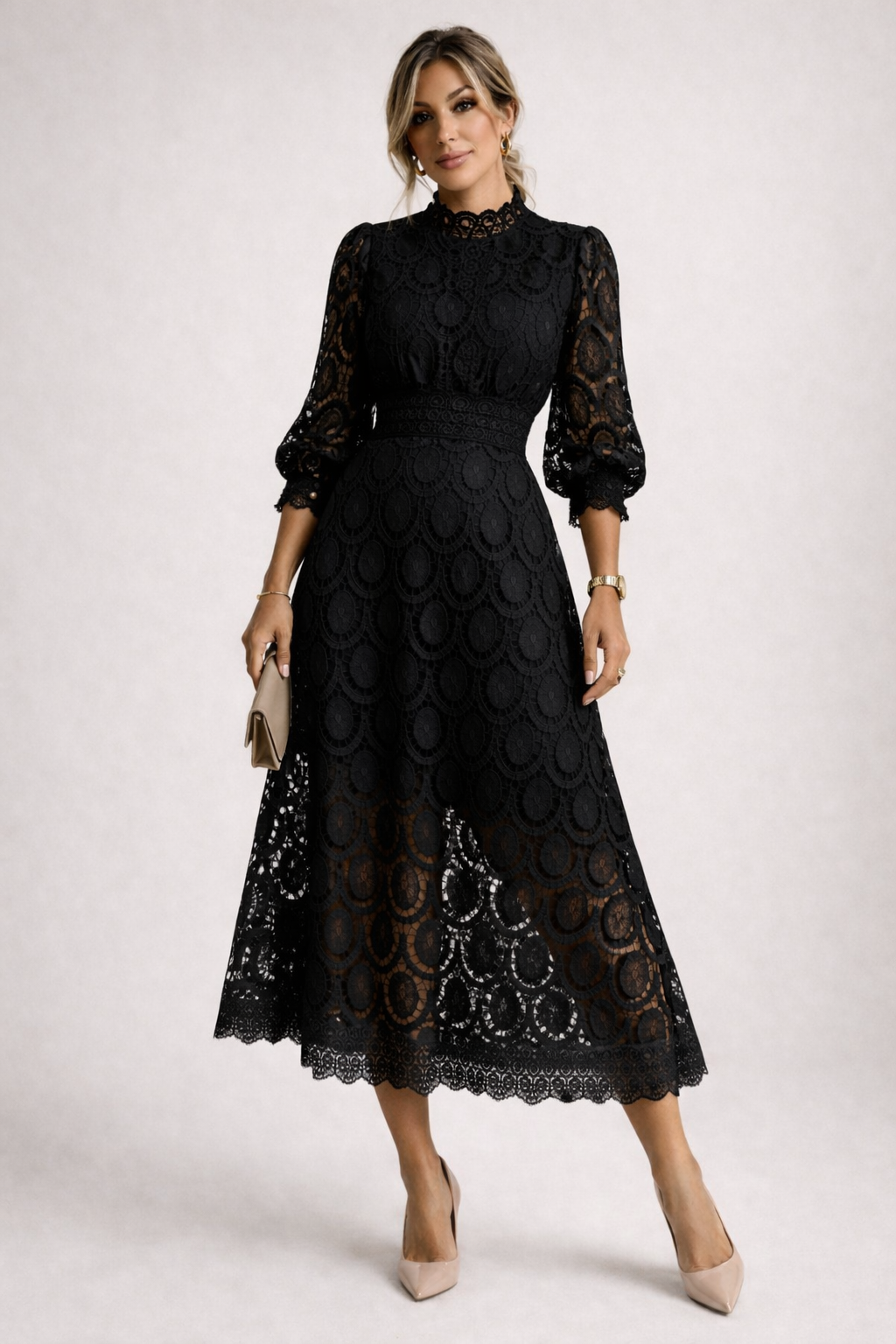 Women's Structured Lace Midi Dress Klara