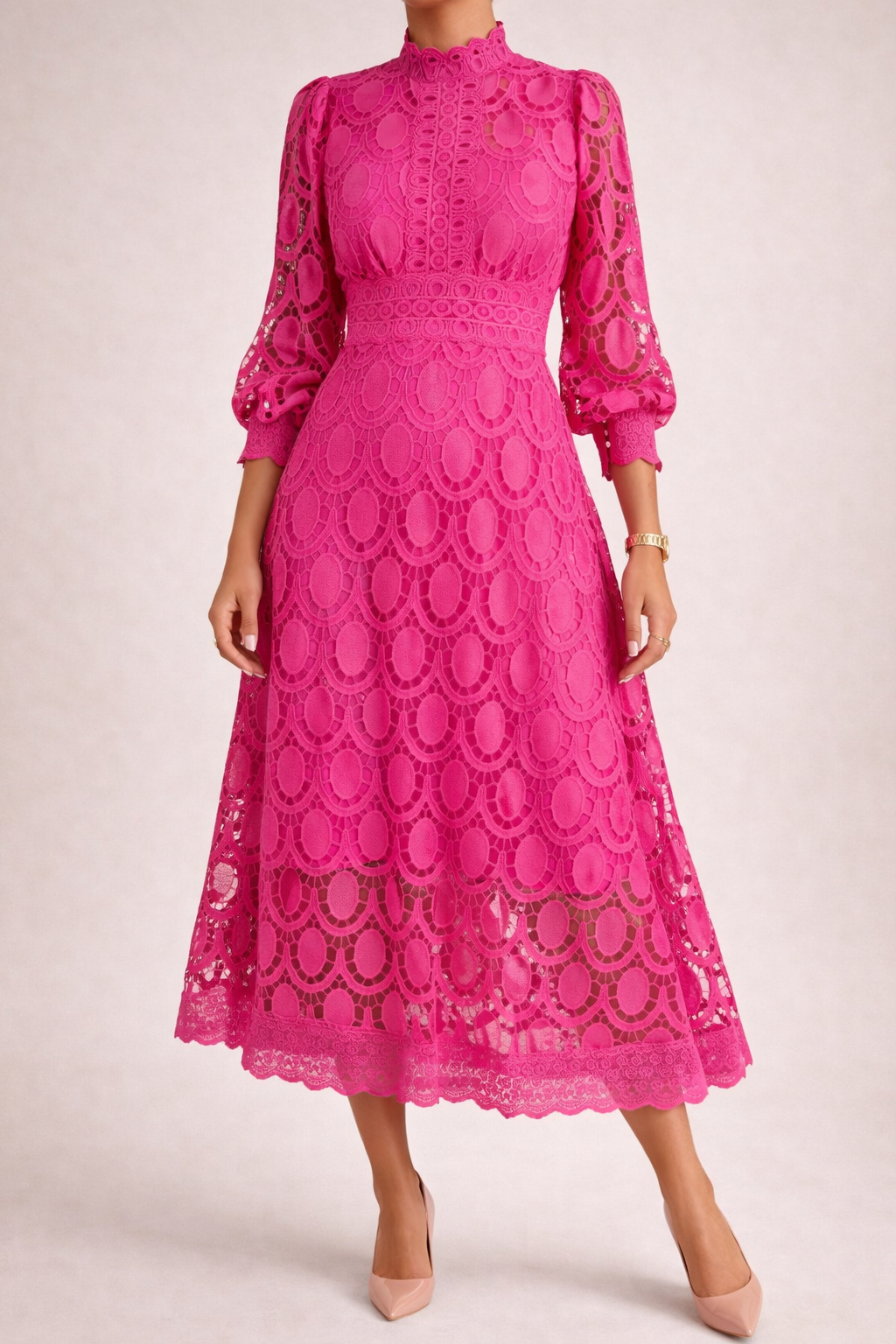Women's Structured Lace Midi Dress Klara