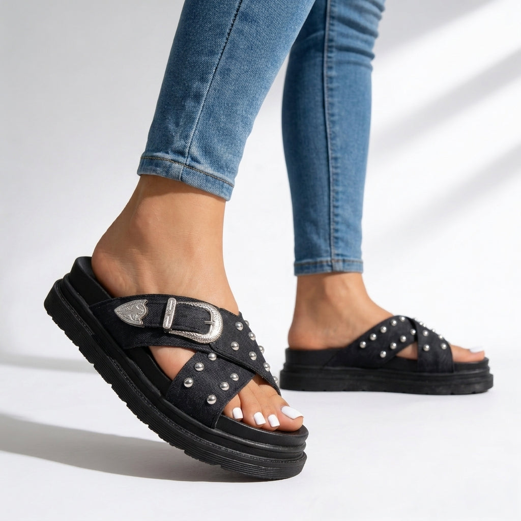 Women's Studded Crossover Mules Shoes Klara