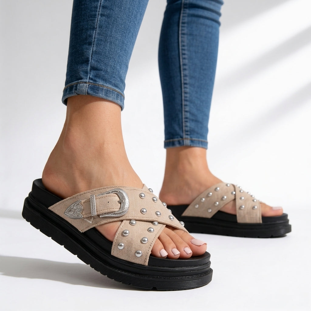 Women's Studded Crossover Mules Shoes Klara
