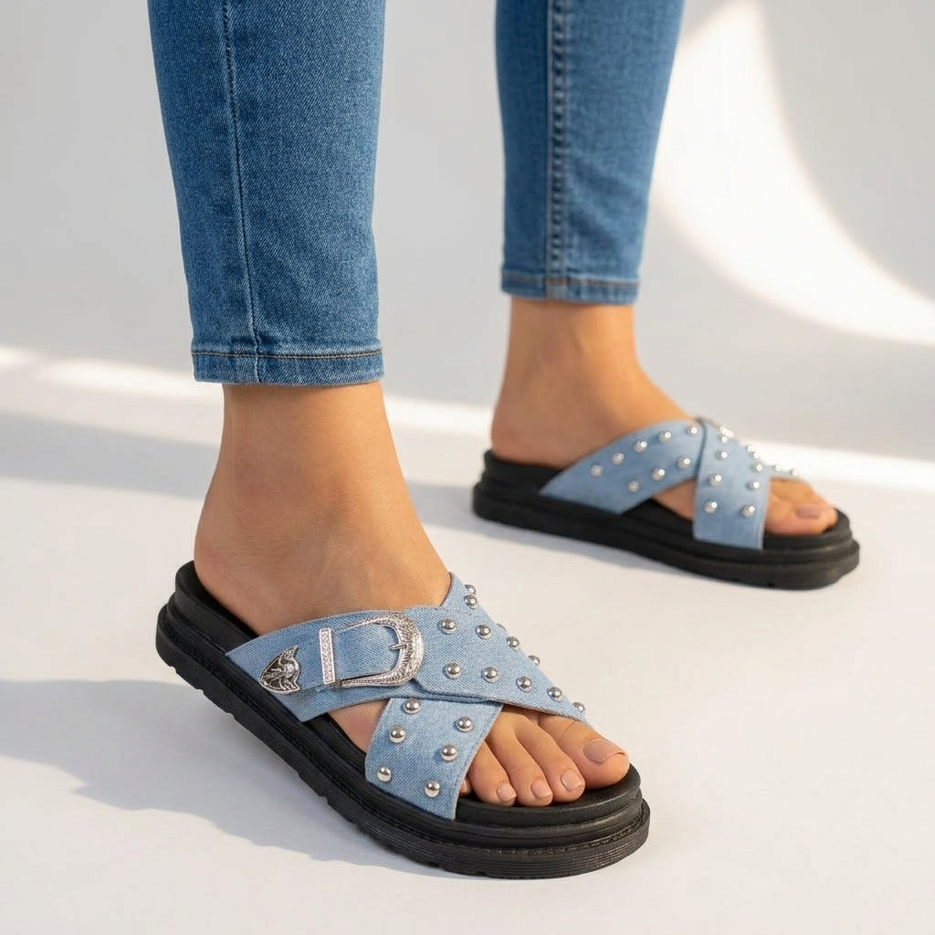 Women's Studded Crossover Mules Shoes Klara