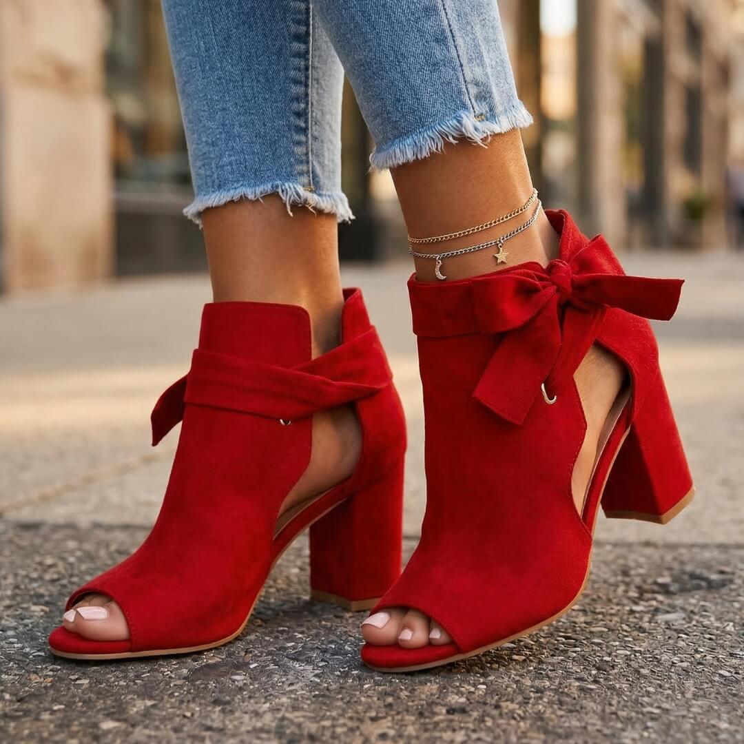 Women's Suede Open Toe Block Heel Shoes Klara
