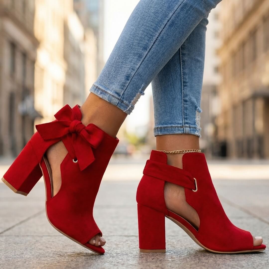 Women's Suede Open Toe Block Heel Shoes Klara