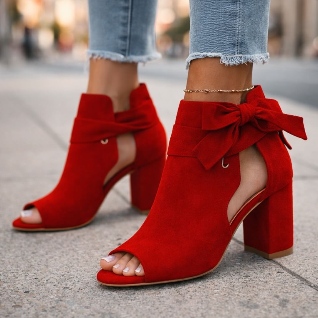 Women's Suede Open Toe Block Heel Shoes Klara