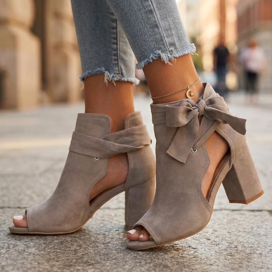 Women's Suede Open Toe Block Heel Shoes Klara