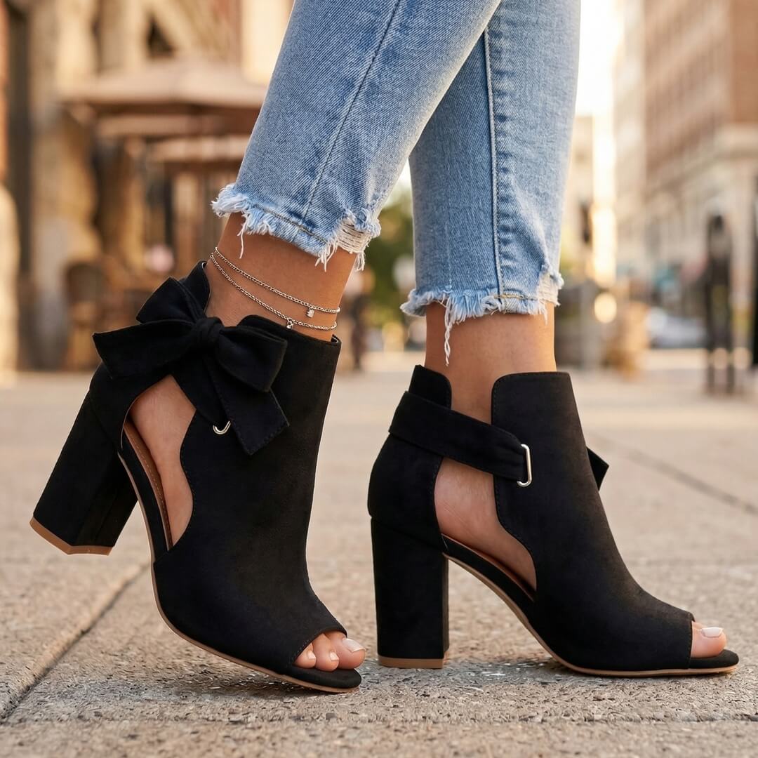 Women's Suede Open Toe Block Heel Shoes Klara