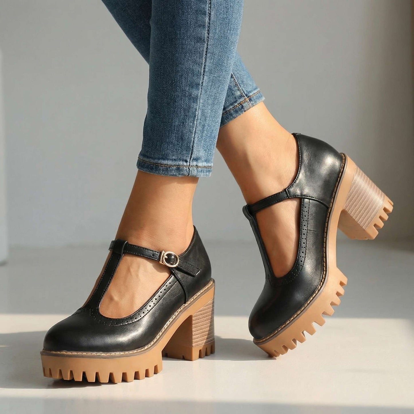 Women's T-Strap Mary Jane Heels Klara