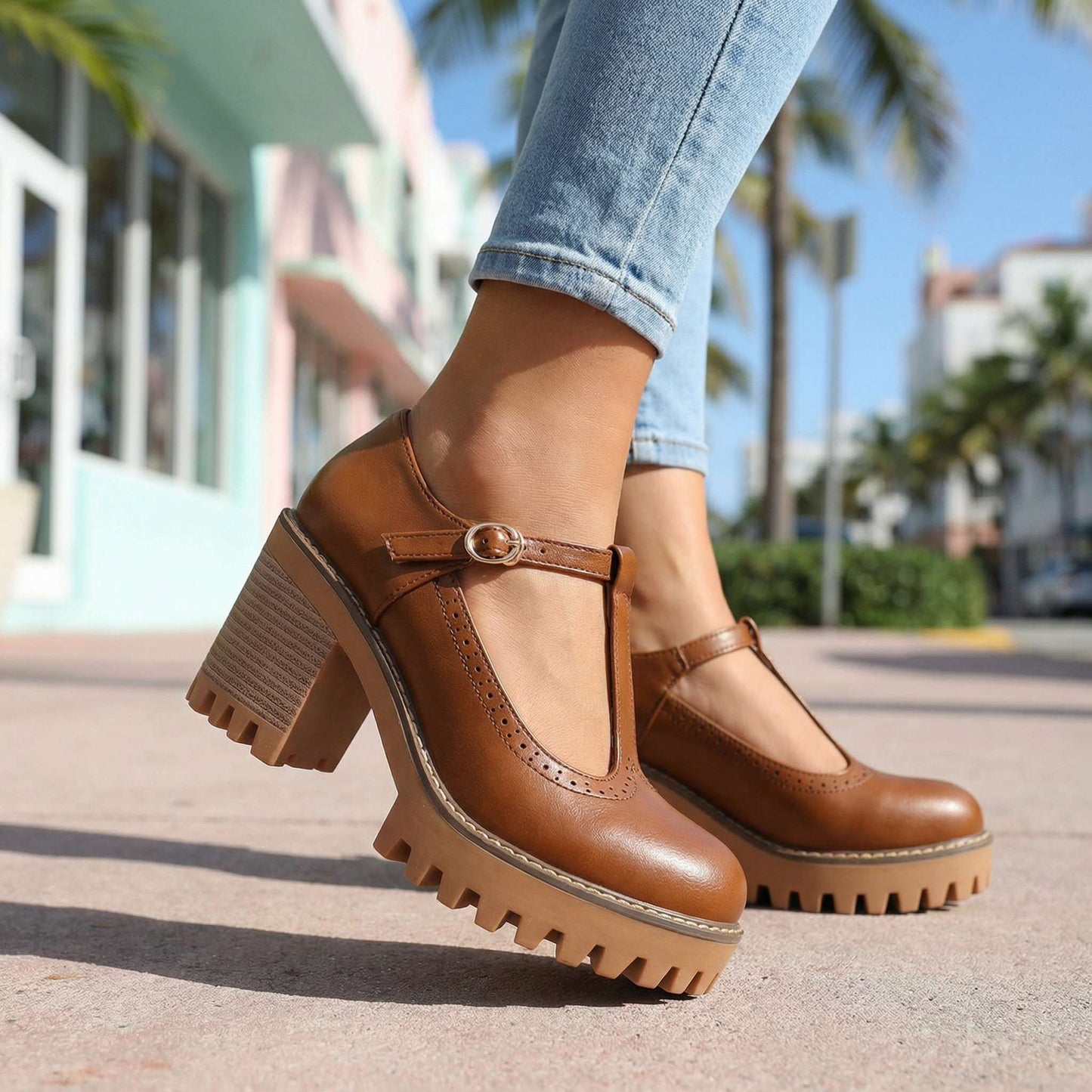 Women's T-Strap Mary Jane Heels Klara