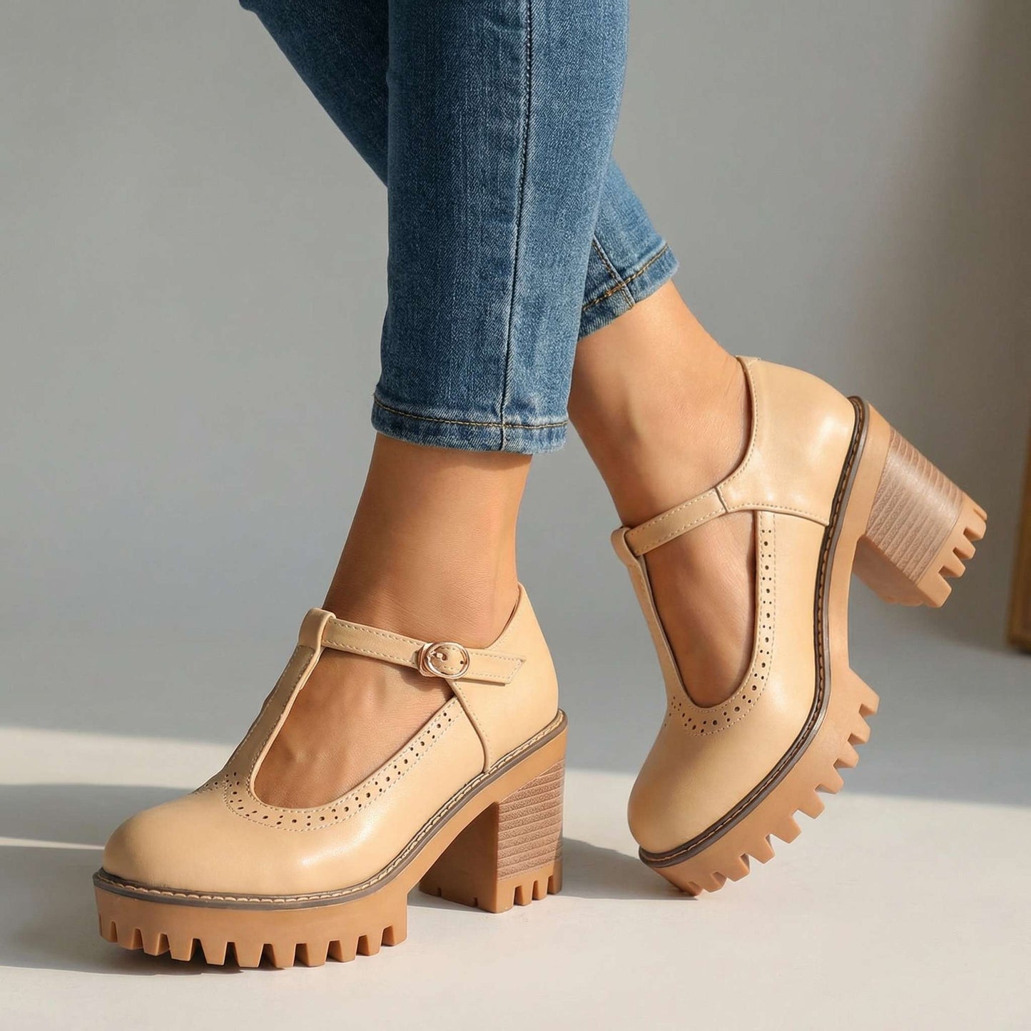 Women's T-Strap Mary Jane Heels Klara