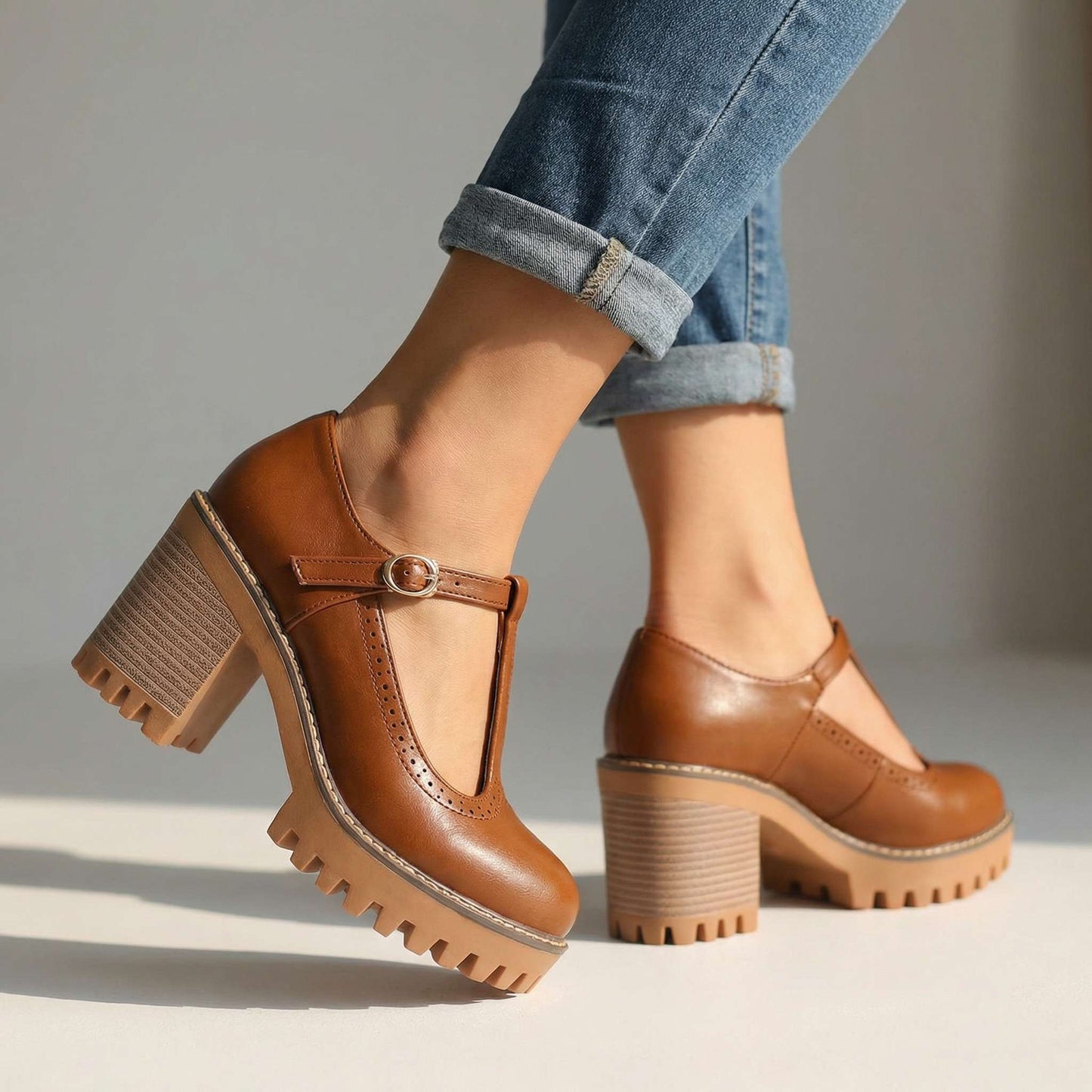 Women's T-Strap Mary Jane Heels Klara