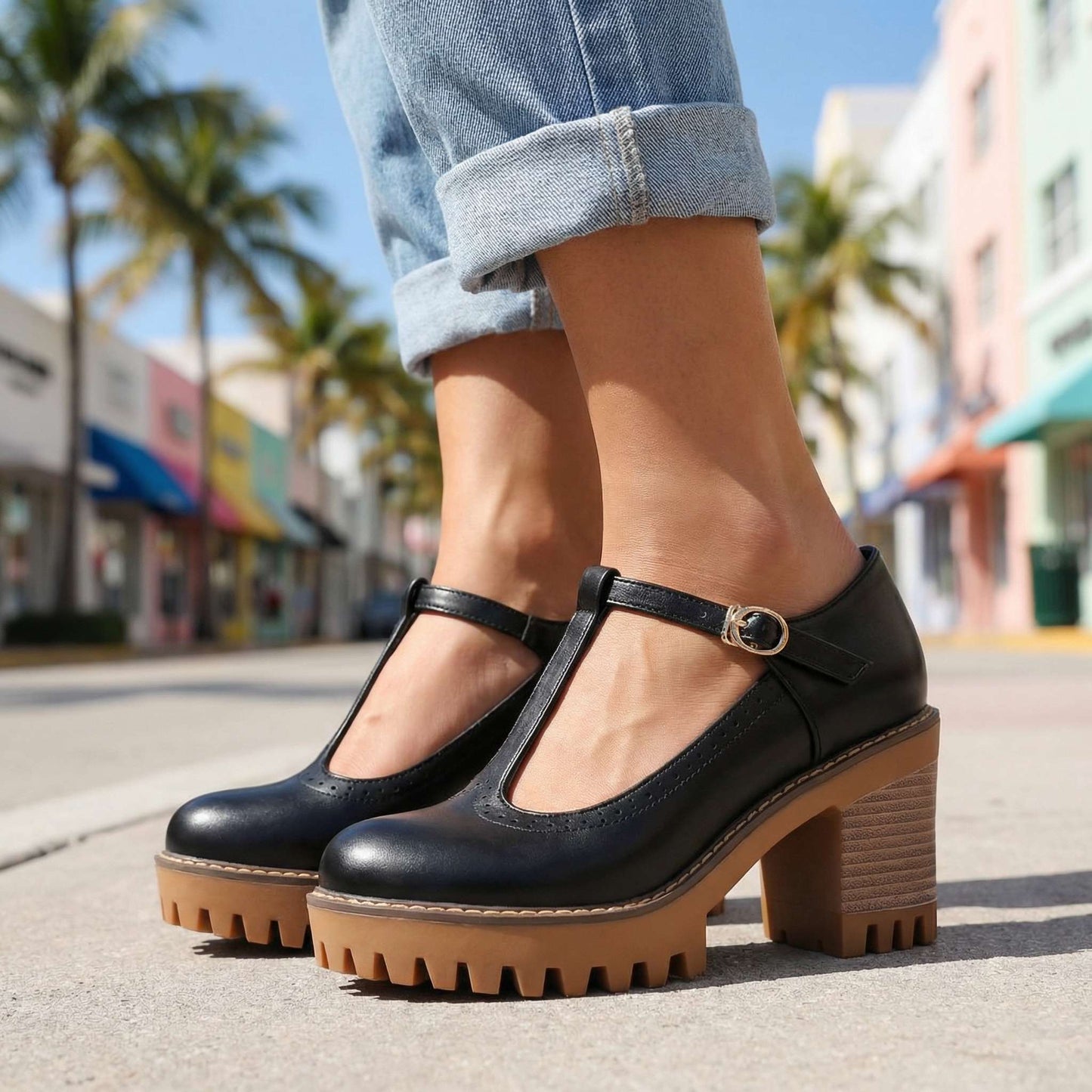 Women's T-Strap Mary Jane Heels Klara