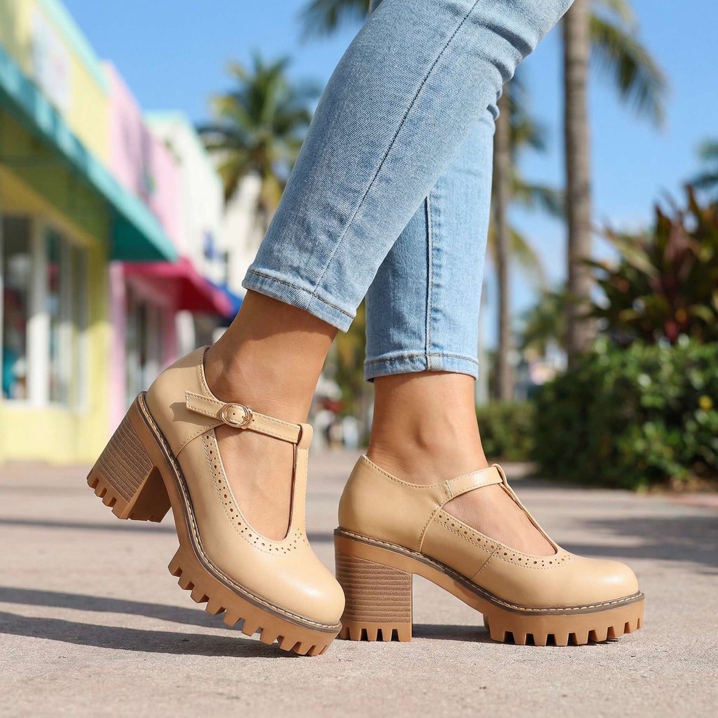 Women's T-Strap Mary Jane Heels Klara