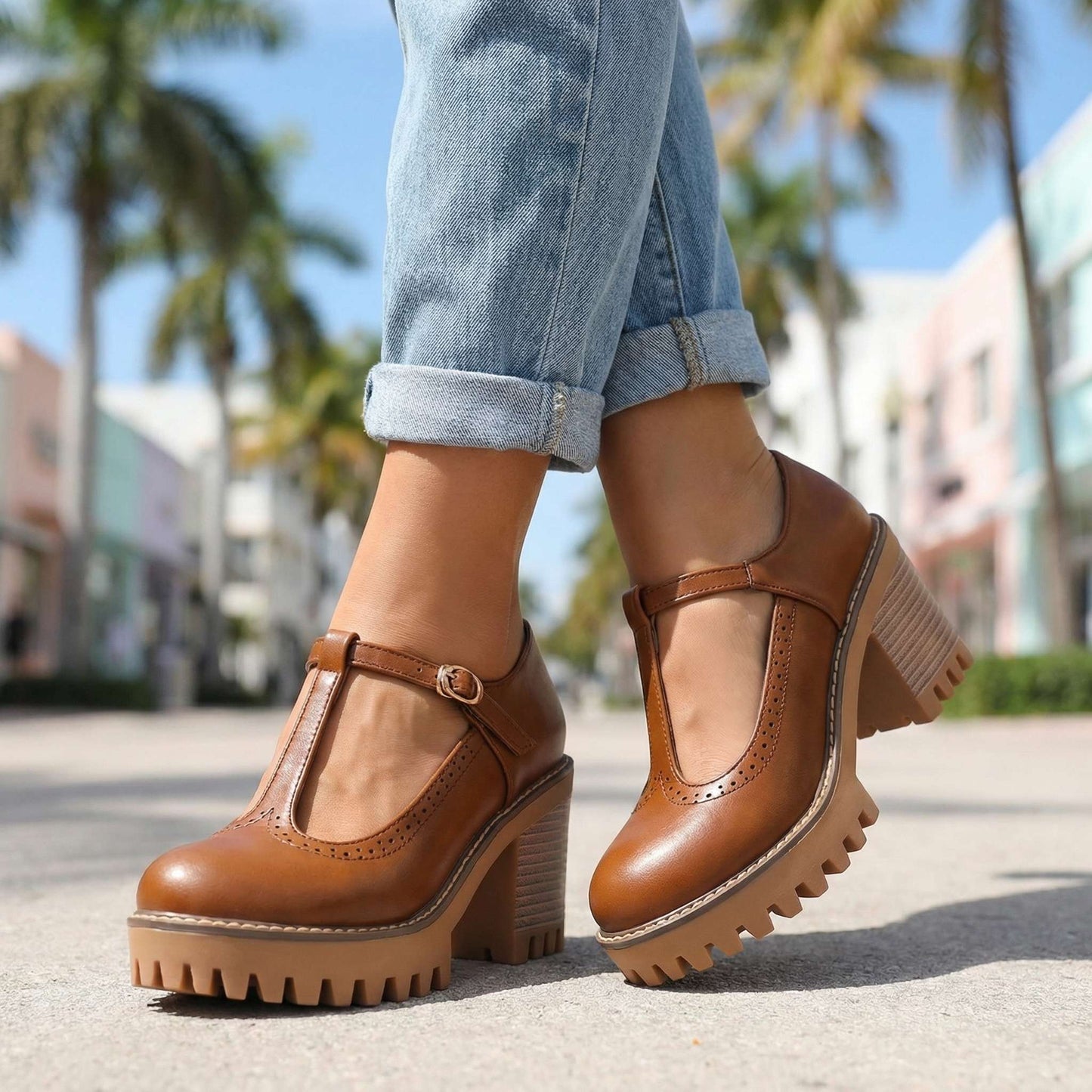 Women's T-Strap Mary Jane Heels Klara