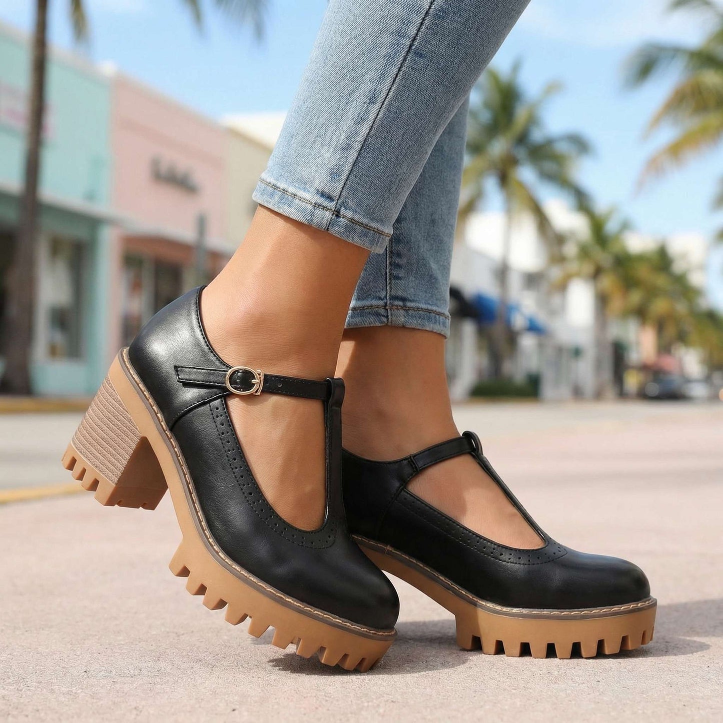 Women's T-Strap Mary Jane Heels Klara