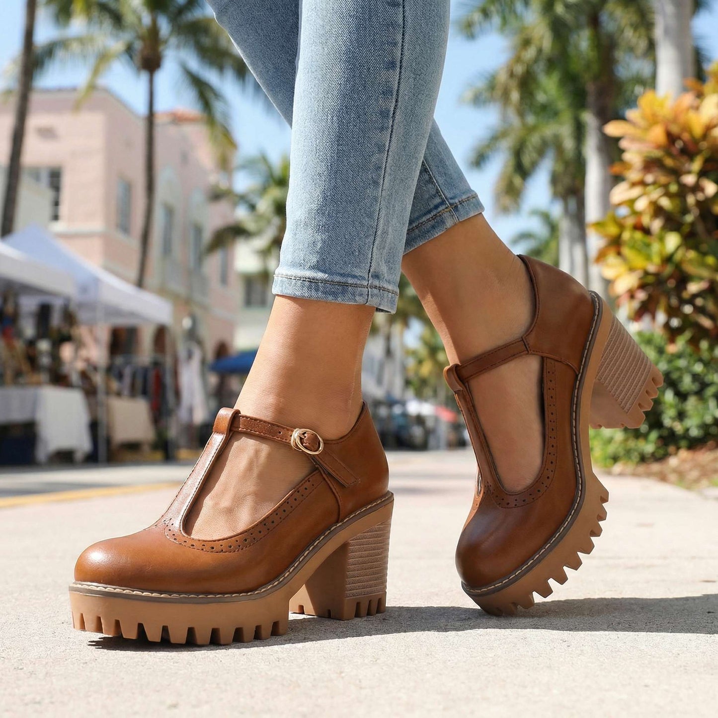 Women's T-Strap Mary Jane Heels Klara