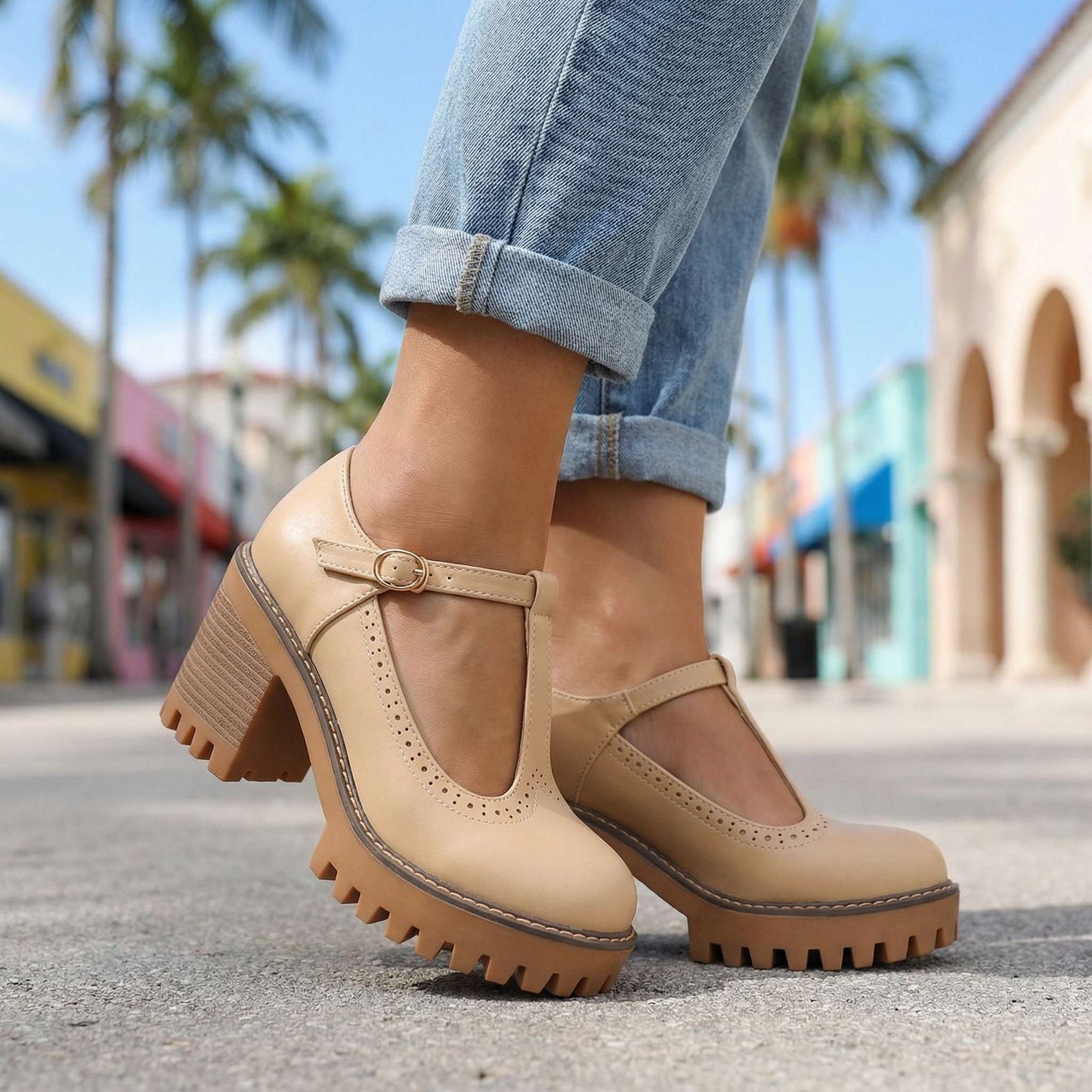 Women's T-Strap Mary Jane Heels Klara