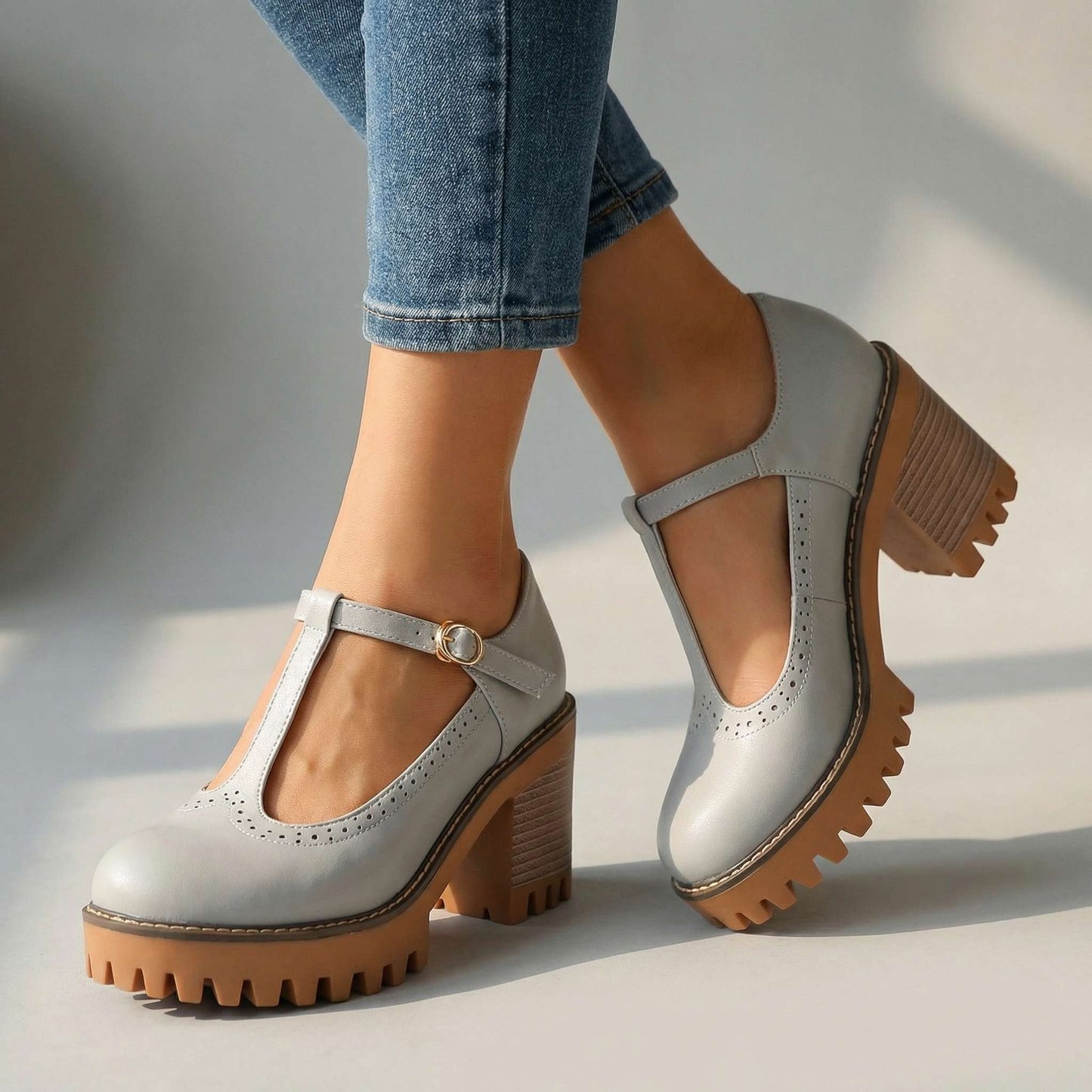 Women's T-Strap Mary Jane Heels Klara
