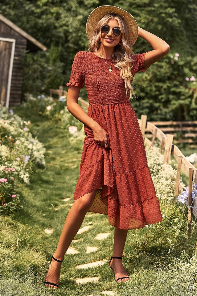 Women's Textured Smocked Midi Dress Klara